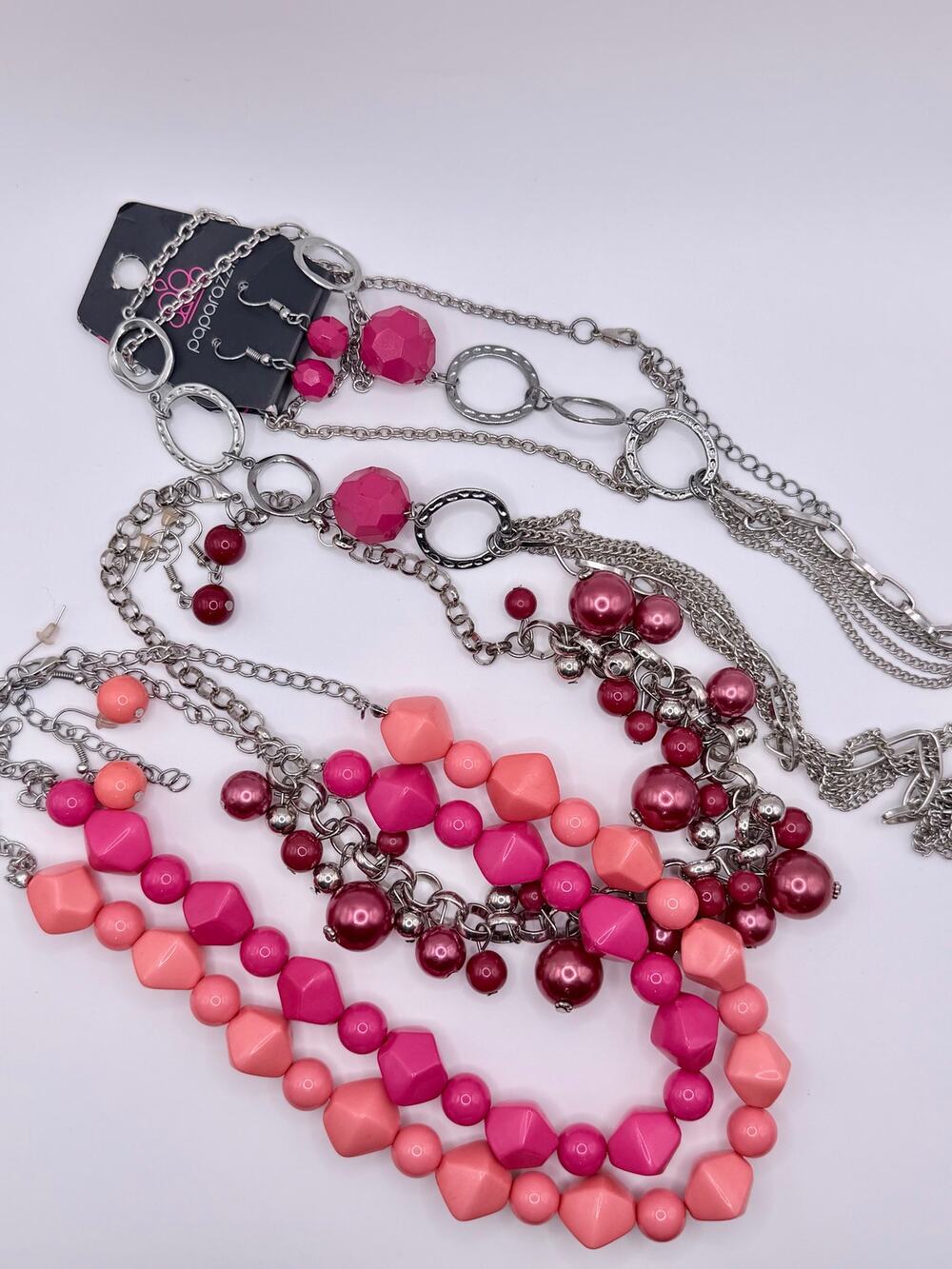 Paparazzi Pink Statement Jewelry Lot 3 Necklaces + Earrings